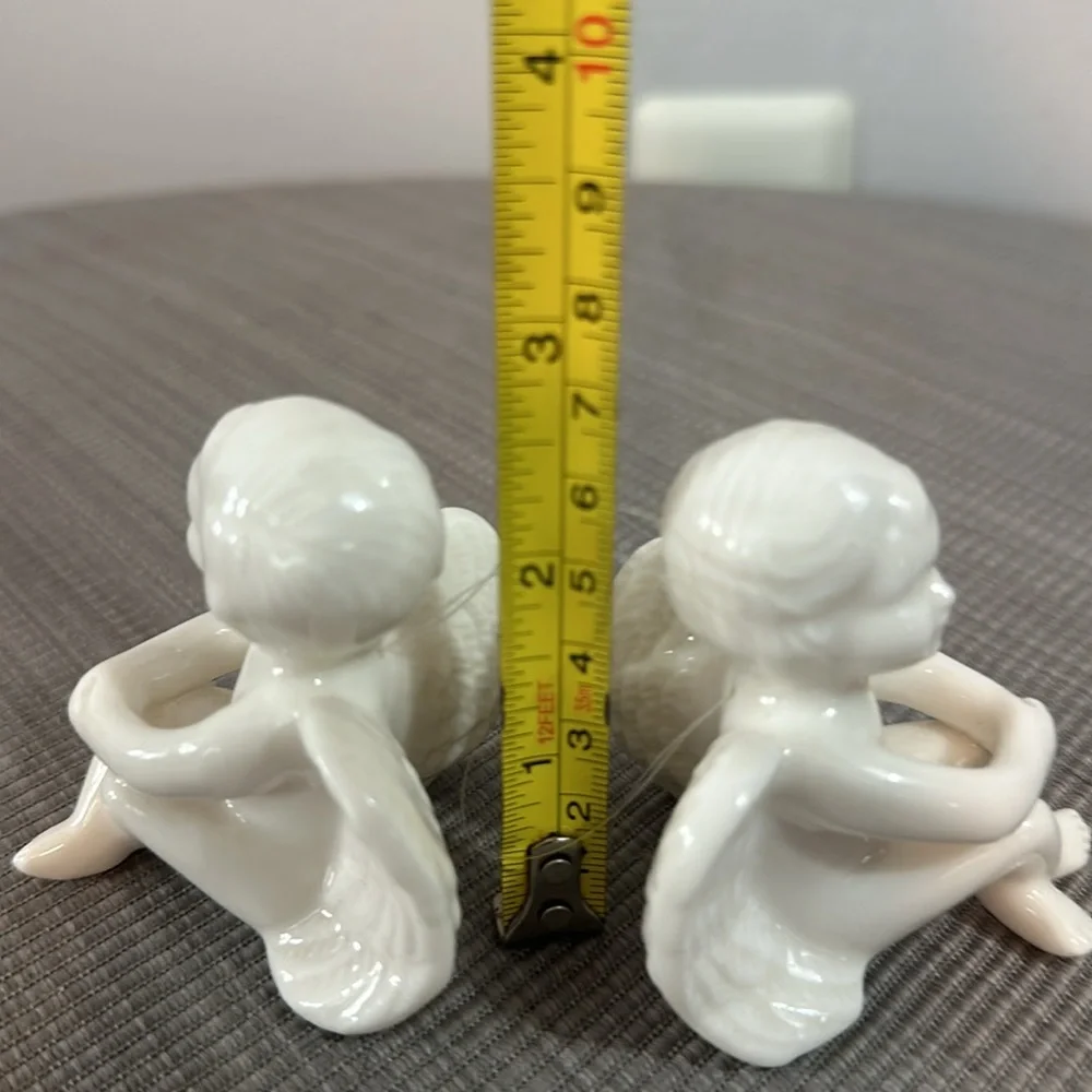 Set of 2 White Ceramic Angels -Vintage Decor